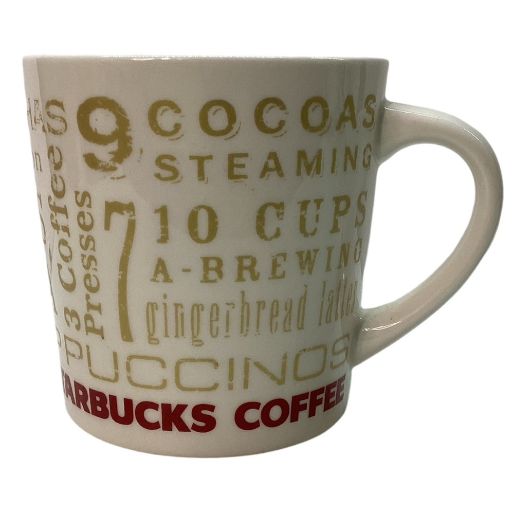 Starbucks 2008 - 14 oz 12 Days of Christmas Coffee Mug Tea Cup -Red Gold & White